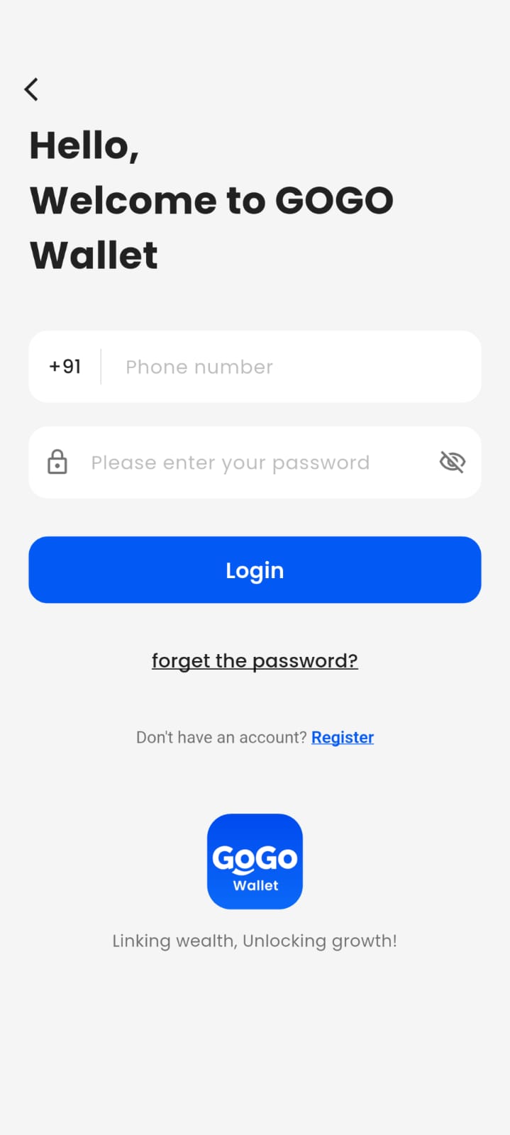 Gogowallet App Login Screenshot